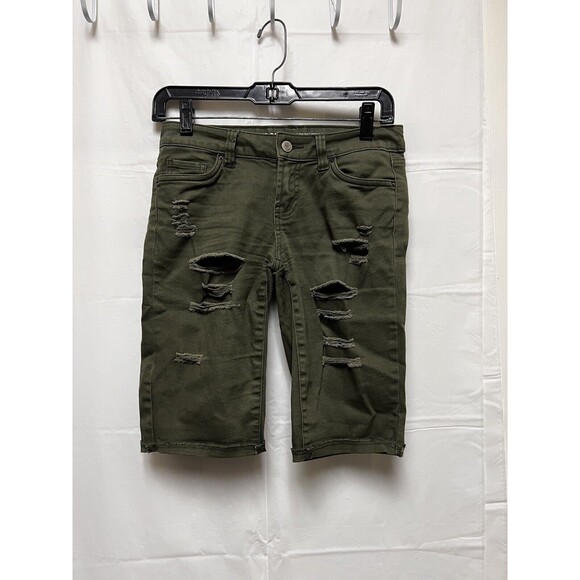 BKJ Sws X London Shorts Women Size 1 27 Bermuda Low Rise‎ Green Denim Jean - Picture 2 of 8